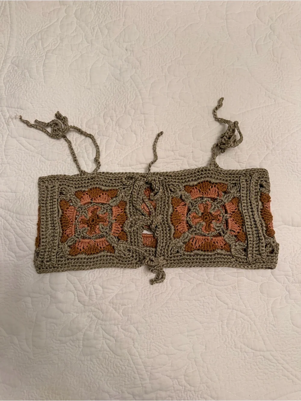 Handmade Crochet Tube Top in Taupe and Rust - Picture 2 of 3